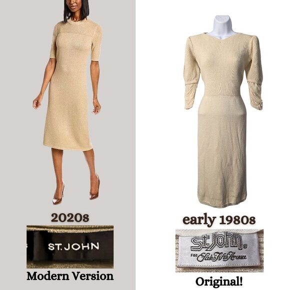Original Vtg 80s ST. JOHN Ivory Santana Knit Chiffon Fringe Sweaterdress Size M - Picture 1 of 9